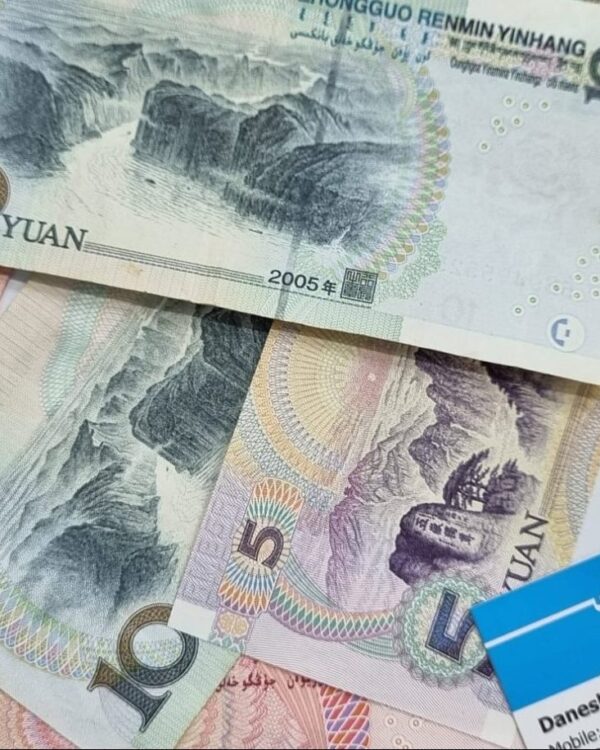 Assorted Chinese yuan banknotes showing 100, 10, and 5 CNY designs. Assorted Chinese yuan banknotes showing 100, 10, and 5 CNY designs.