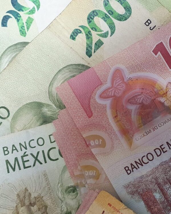 Mixed Mexican 100 and 200 peso banknotes arranged together. Mixed Mexican 100 and 200 peso banknotes arranged together.